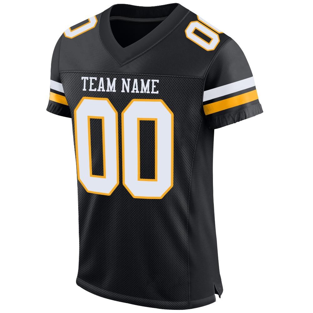 Custom Black White-Gold Mesh Authentic Football Jersey photo 2