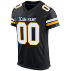 Custom Black White-Gold Mesh Authentic Football Jersey photo 2