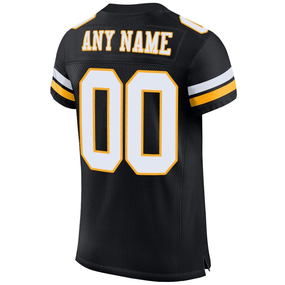 Custom Black White-Gold Mesh Authentic Football Jersey photo 3