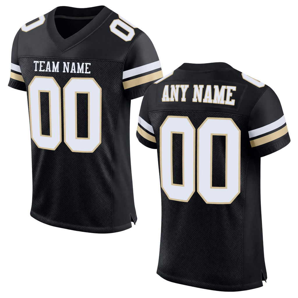 Custom Black White-Vegas Gold Mesh Authentic Football Jersey