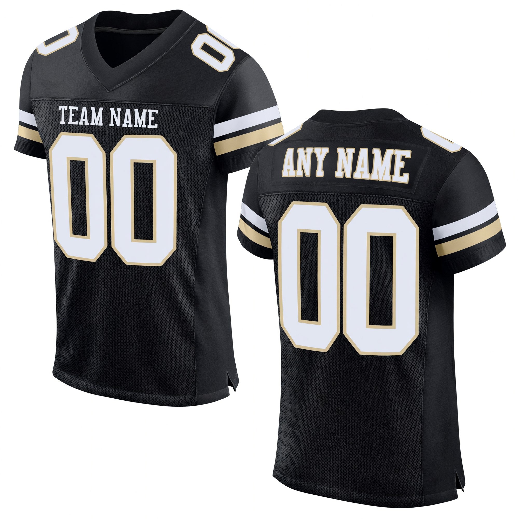 Custom Black White-Vegas Gold Mesh Authentic Football Jersey