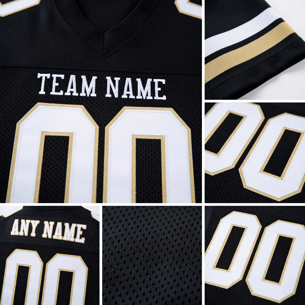 Custom Black White-Vegas Gold Mesh Authentic Football Jersey detail