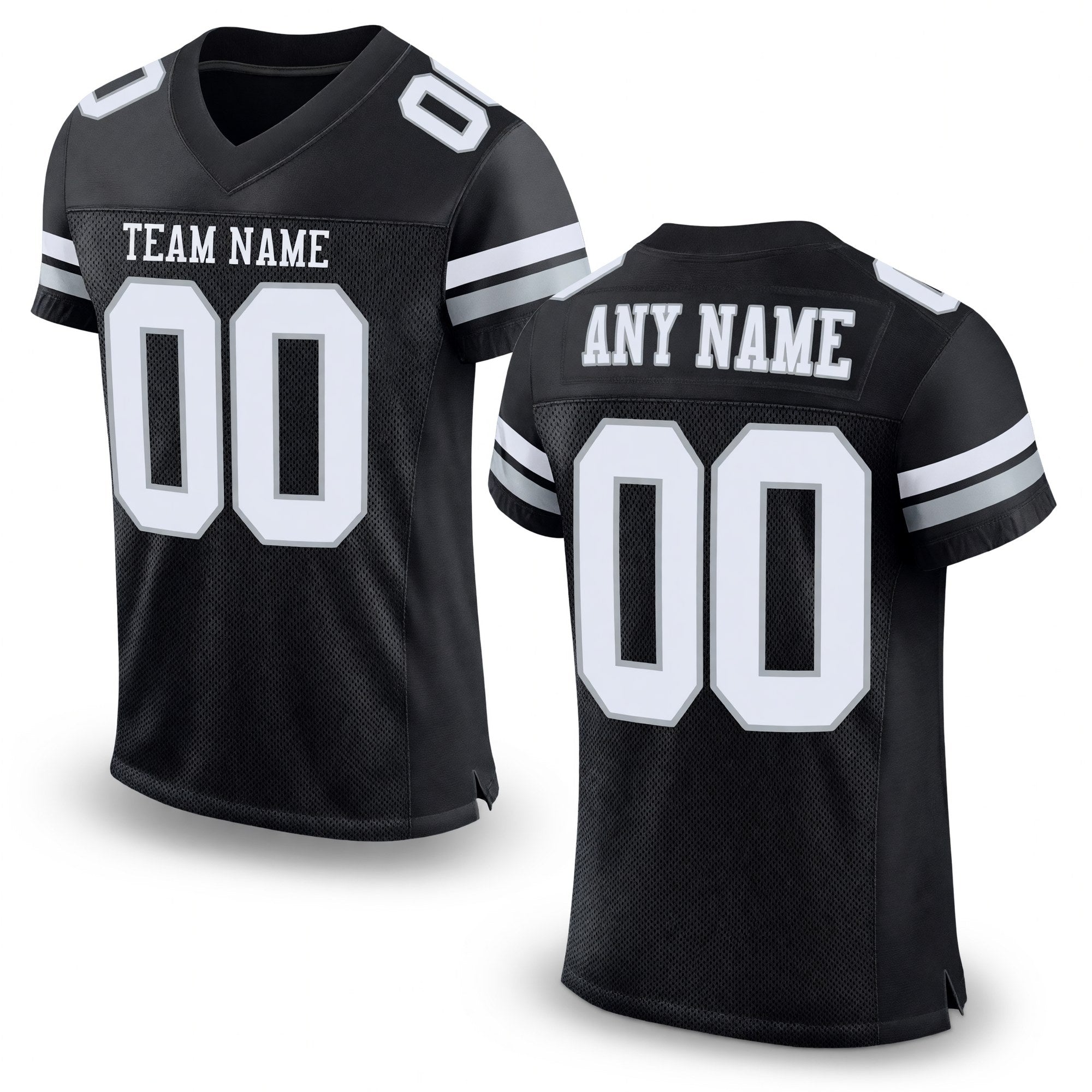Custom Black White-Silver Mesh Authentic Football Jersey