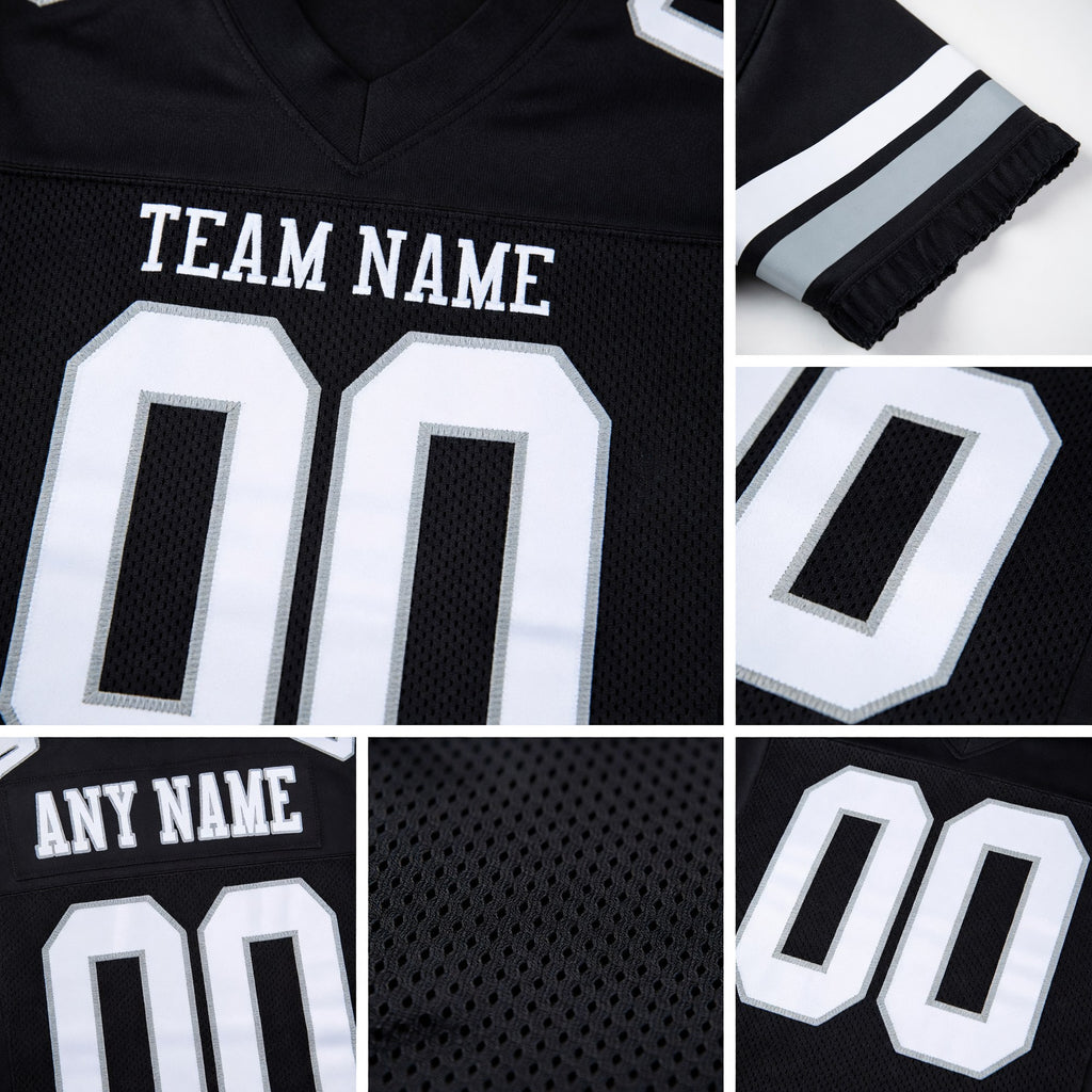 Custom Black White-Silver Mesh Authentic Football Jersey detail