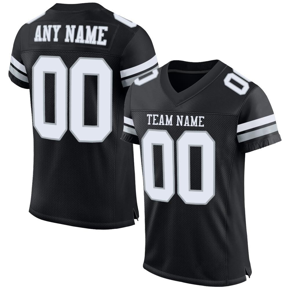 Custom Black White-Silver Mesh Authentic Football Jersey photo 1