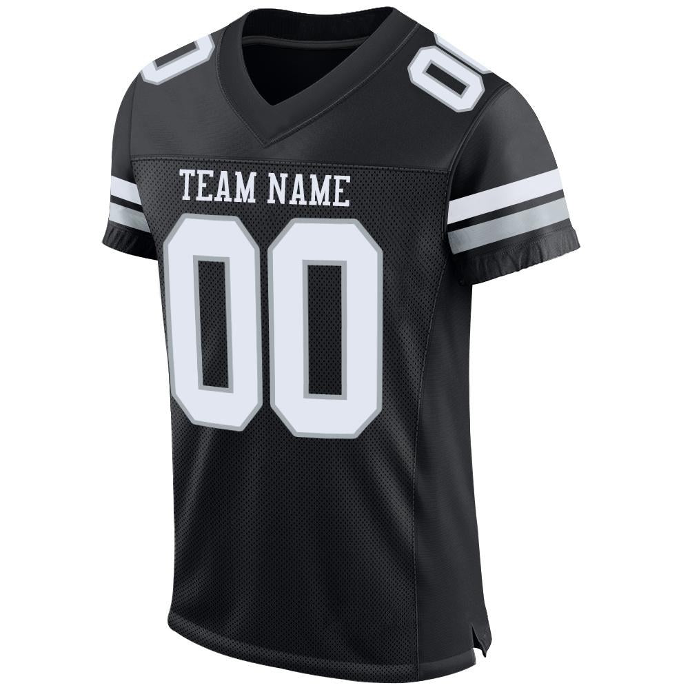 Custom Black White-Silver Mesh Authentic Football Jersey photo 2