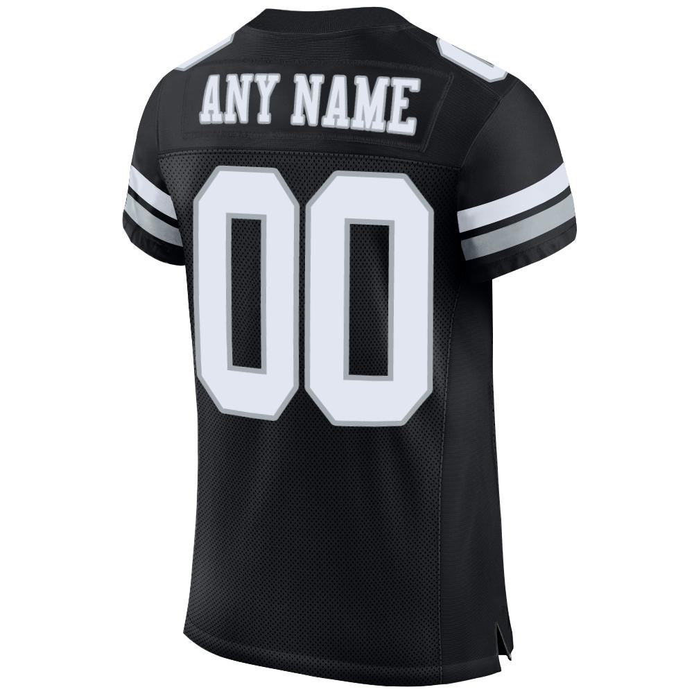 Custom Black White-Silver Mesh Authentic Football Jersey photo 3