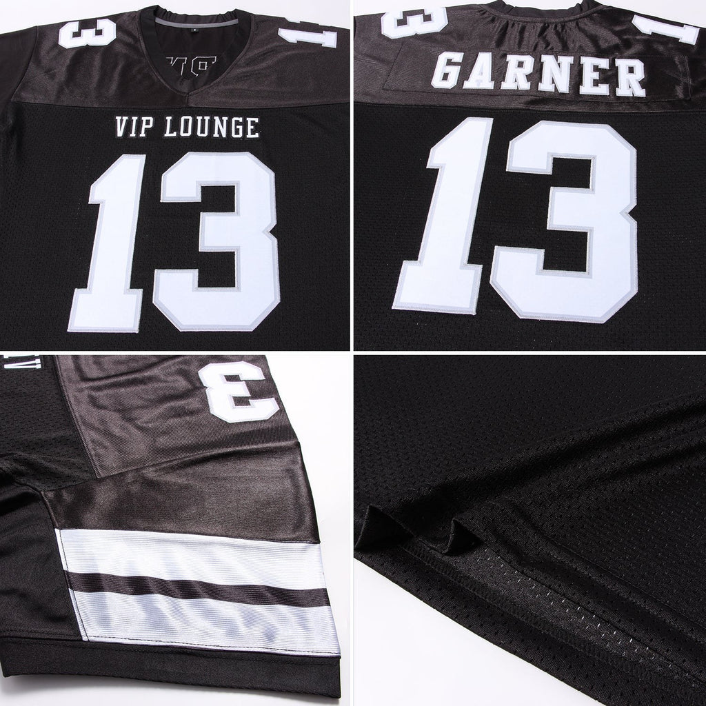 Custom Black White-Silver Mesh Authentic Football Jersey photo 5