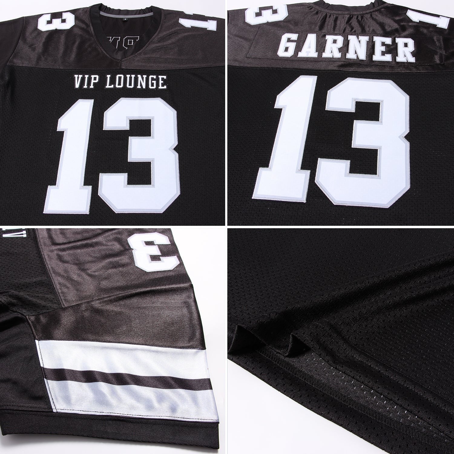 Custom Black White-Silver Mesh Authentic Football Jersey photo 5
