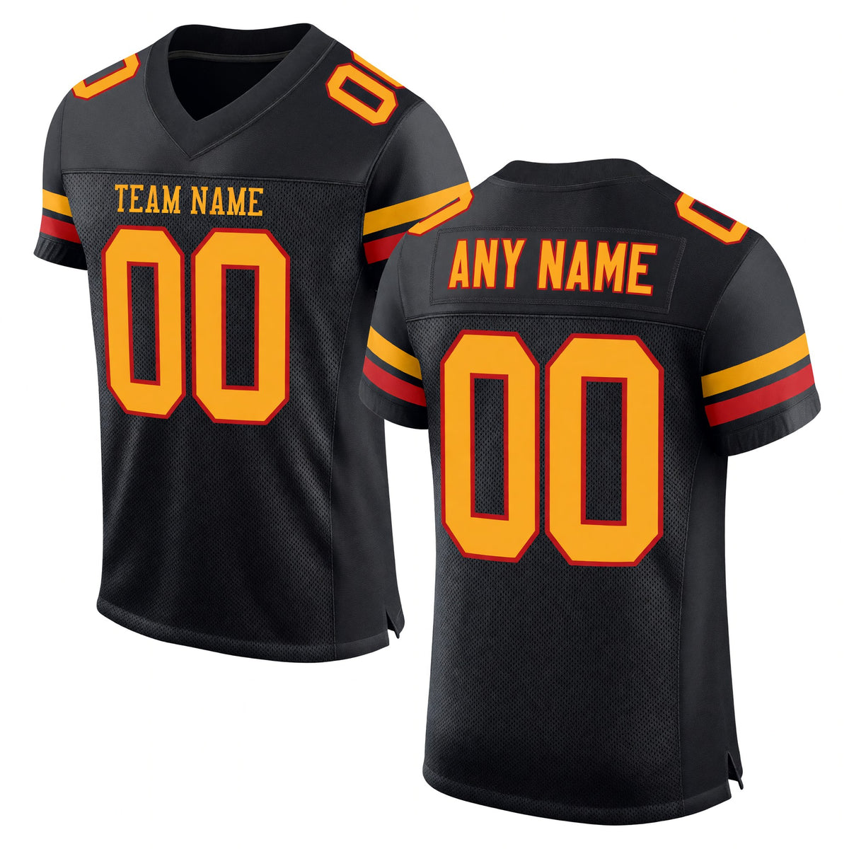 Custom Black Gold-Scarlet Mesh Authentic Football Jersey