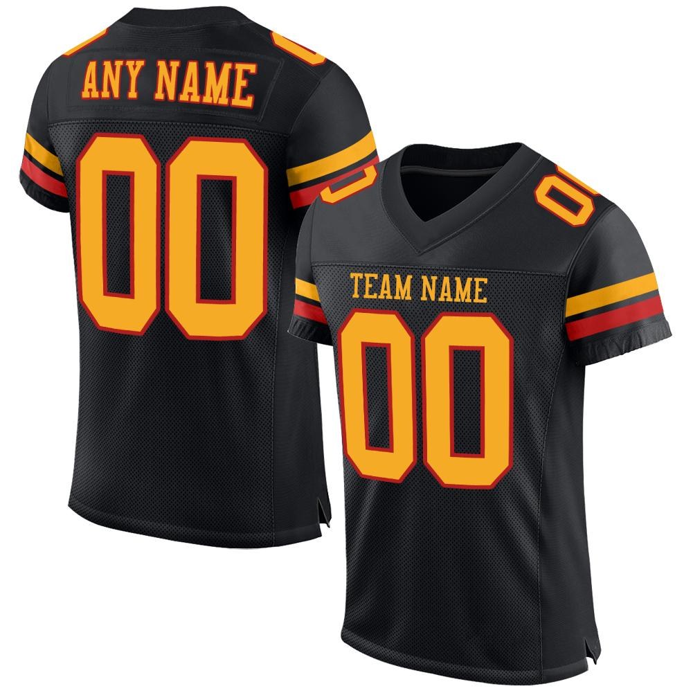 Custom Black Gold-Scarlet Mesh Authentic Football Jersey photo 1