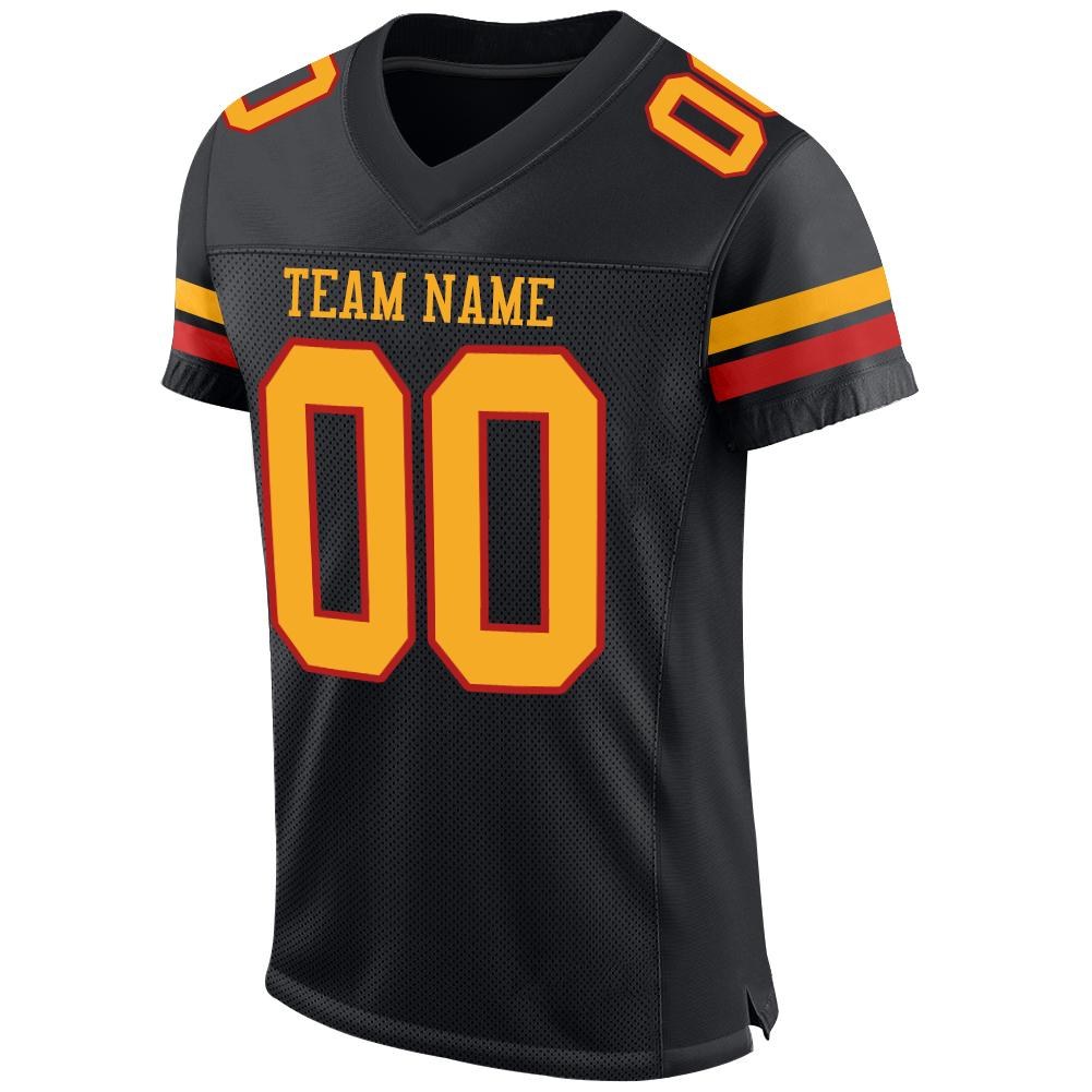Custom Black Gold-Scarlet Mesh Authentic Football Jersey photo 2
