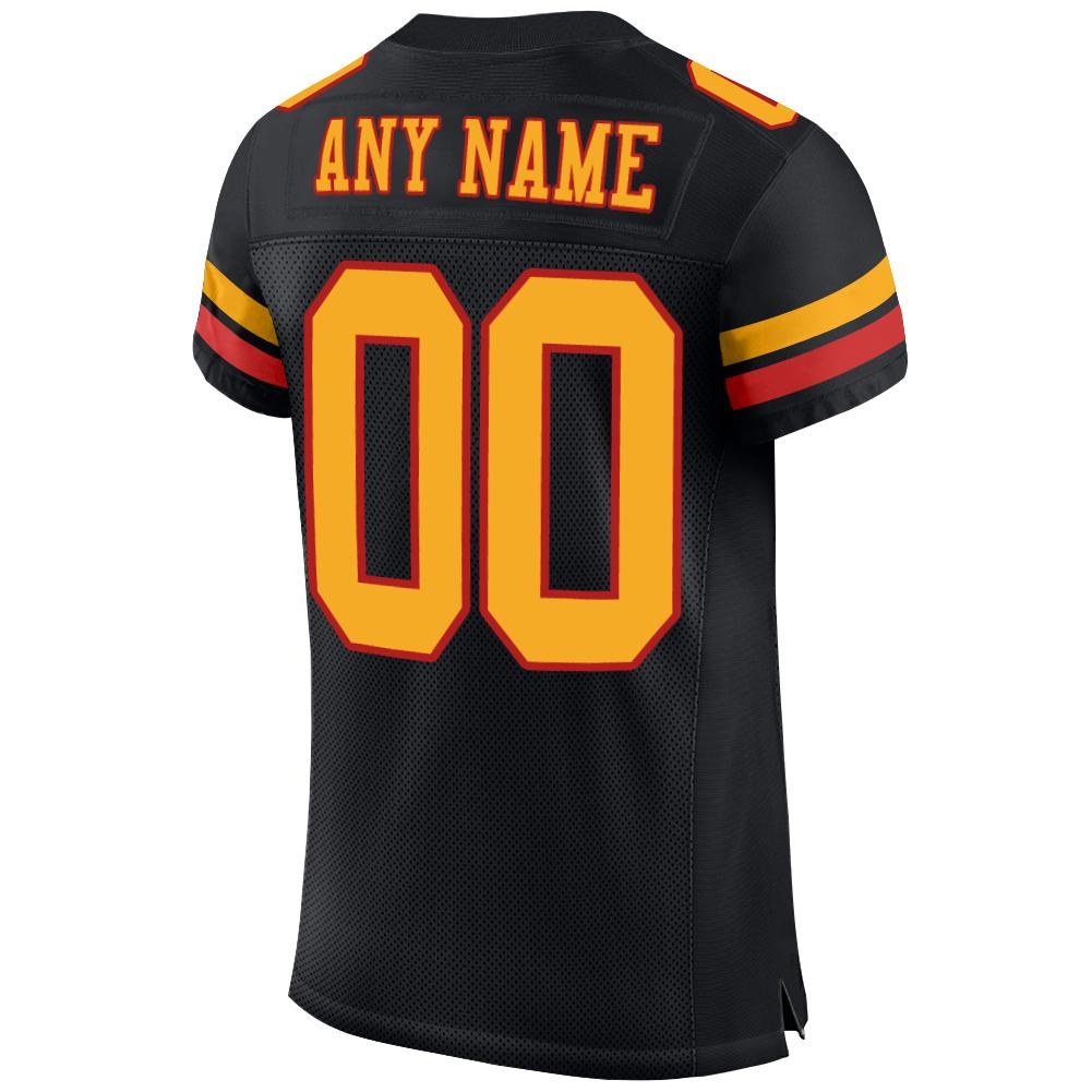 Custom Black Gold-Scarlet Mesh Authentic Football Jersey photo 3