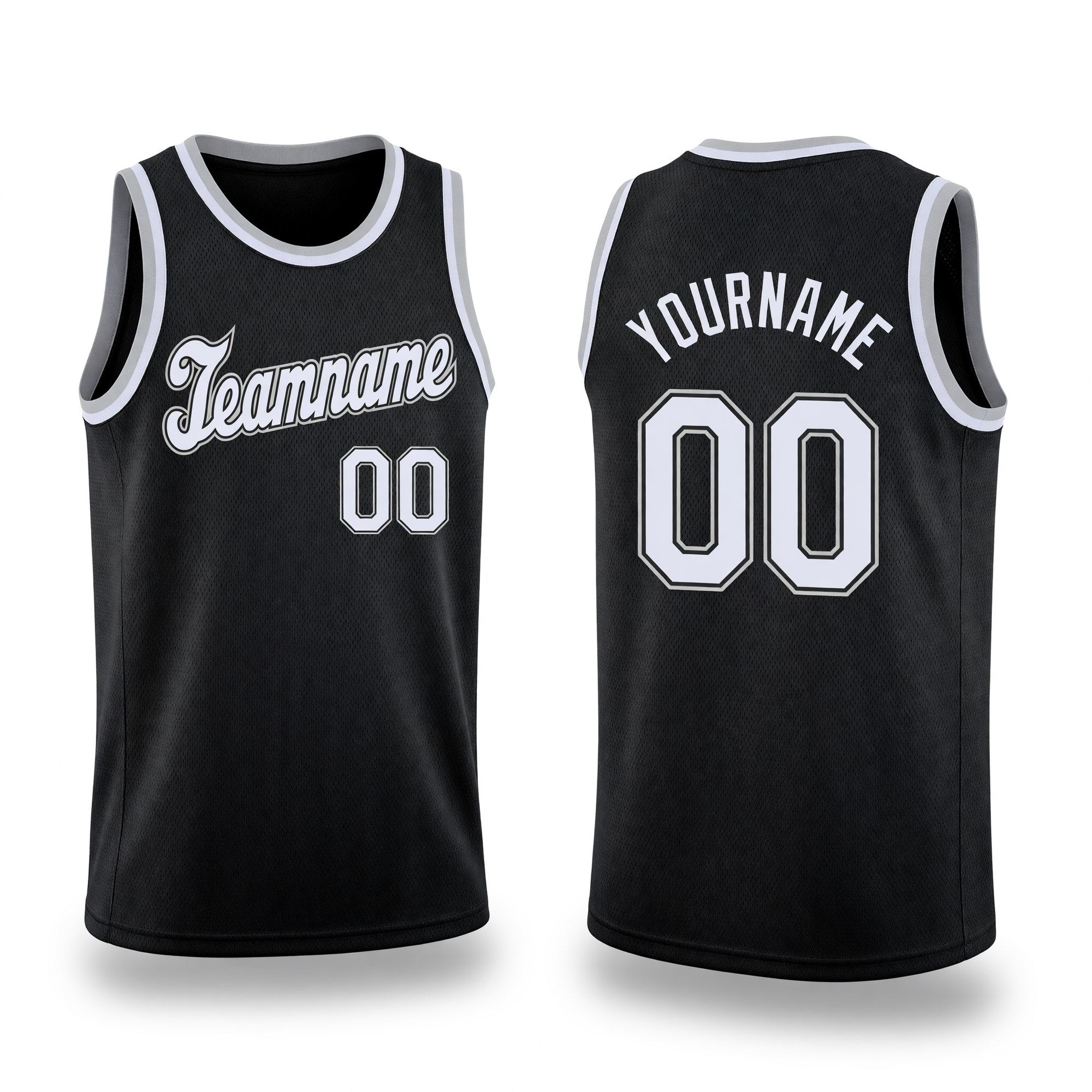 Custom Black White-Gray Round Neck Rib-Knit Basketball Jersey