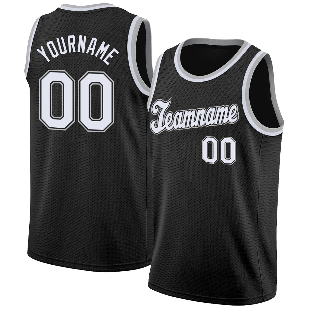 Custom Black White-Gray Round Neck Rib-Knit Basketball Jersey photo 1
