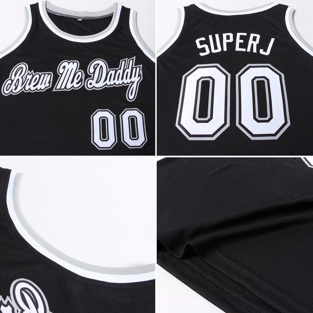 Custom Black White-Gray Round Neck Rib-Knit Basketball Jersey photo 4