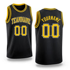 Custom Black Gold-White Round Neck Rib-Knit Basketball Jersey
