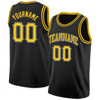 Custom Black Gold-White Round Neck Rib-Knit Basketball Jersey photo 1