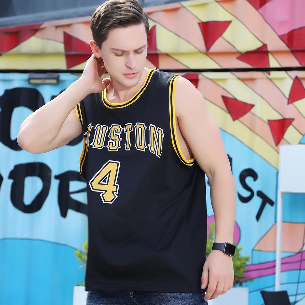 Custom Black Gold-White Round Neck Rib-Knit Basketball Jersey photo 4