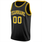 Custom Black Gold-White Round Neck Rib-Knit Basketball Jersey photo 6
