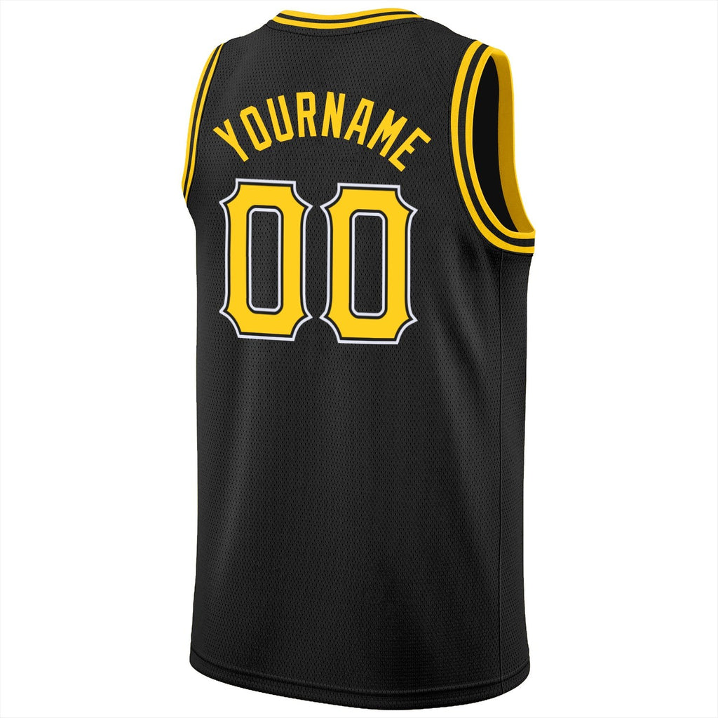 Custom Black Gold-White Round Neck Rib-Knit Basketball Jersey photo 7