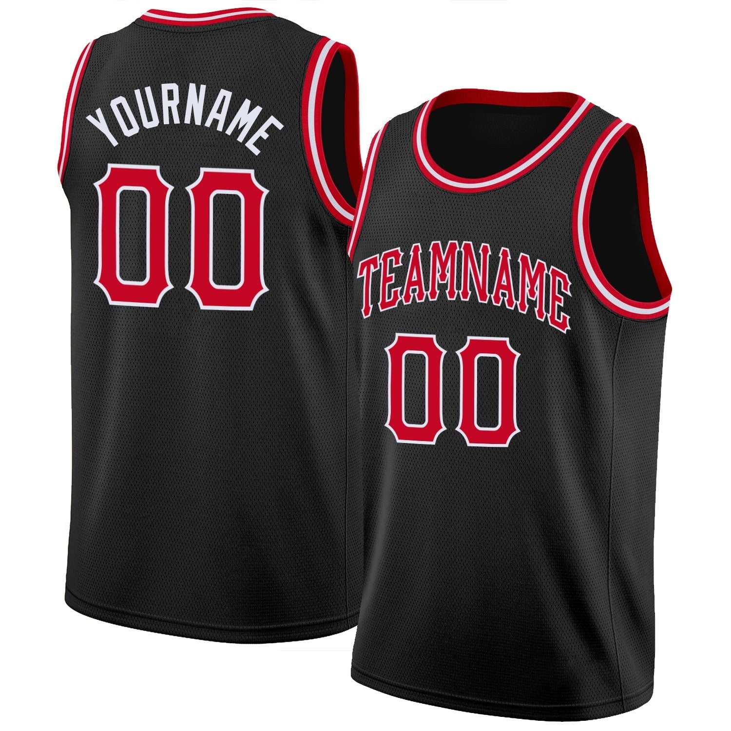 Custom Black Red-White Round Neck Rib-Knit Basketball Jersey photo 1