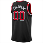 Custom Black Red-White Round Neck Rib-Knit Basketball Jersey photo 5