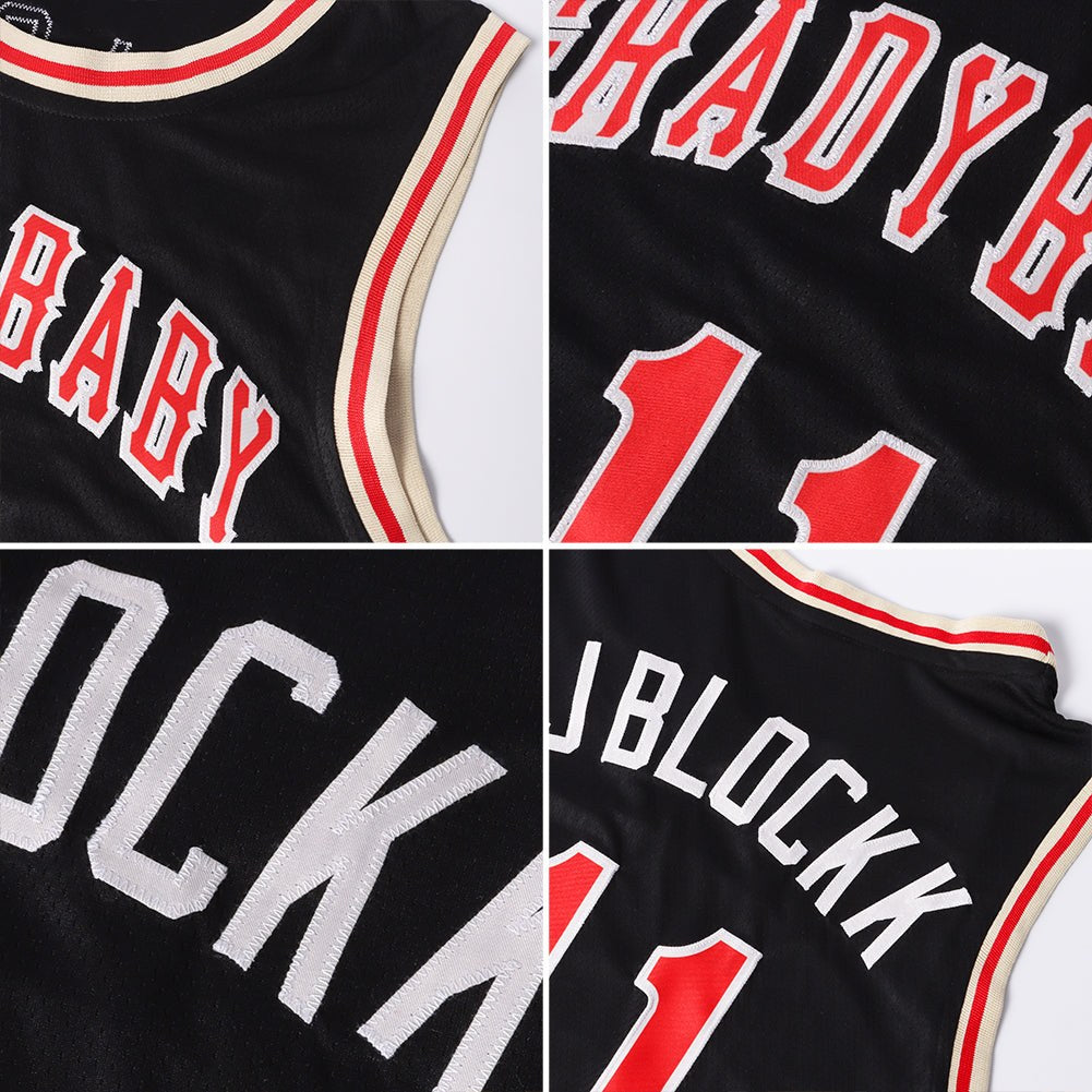Custom Black Red-Cream Round Neck Rib-Knit Basketball Jersey photo 4