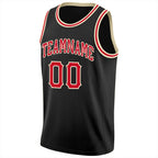 Custom Black Red-Cream Round Neck Rib-Knit Basketball Jersey photo 5
