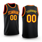 Custom Black Gold-Red Round Neck Rib-Knit Basketball Jersey