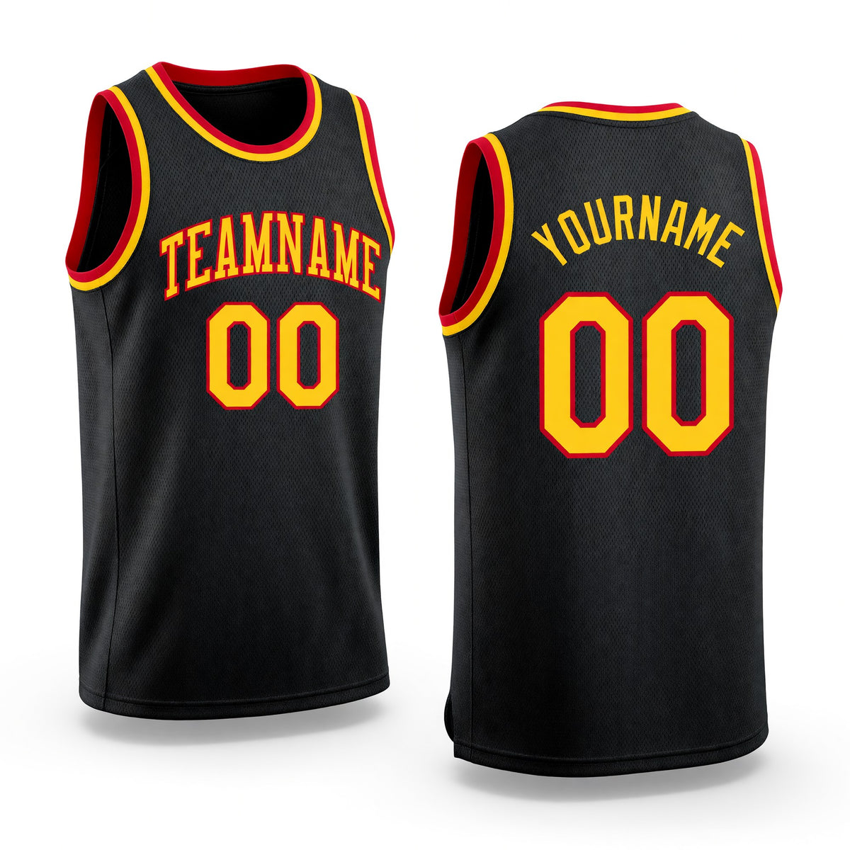 Custom Black Gold-Red Round Neck Rib-Knit Basketball Jersey