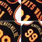 Custom Black Gold-Red Round Neck Rib-Knit Basketball Jersey photo 4