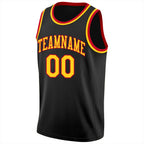 Custom Black Gold-Red Round Neck Rib-Knit Basketball Jersey photo 5