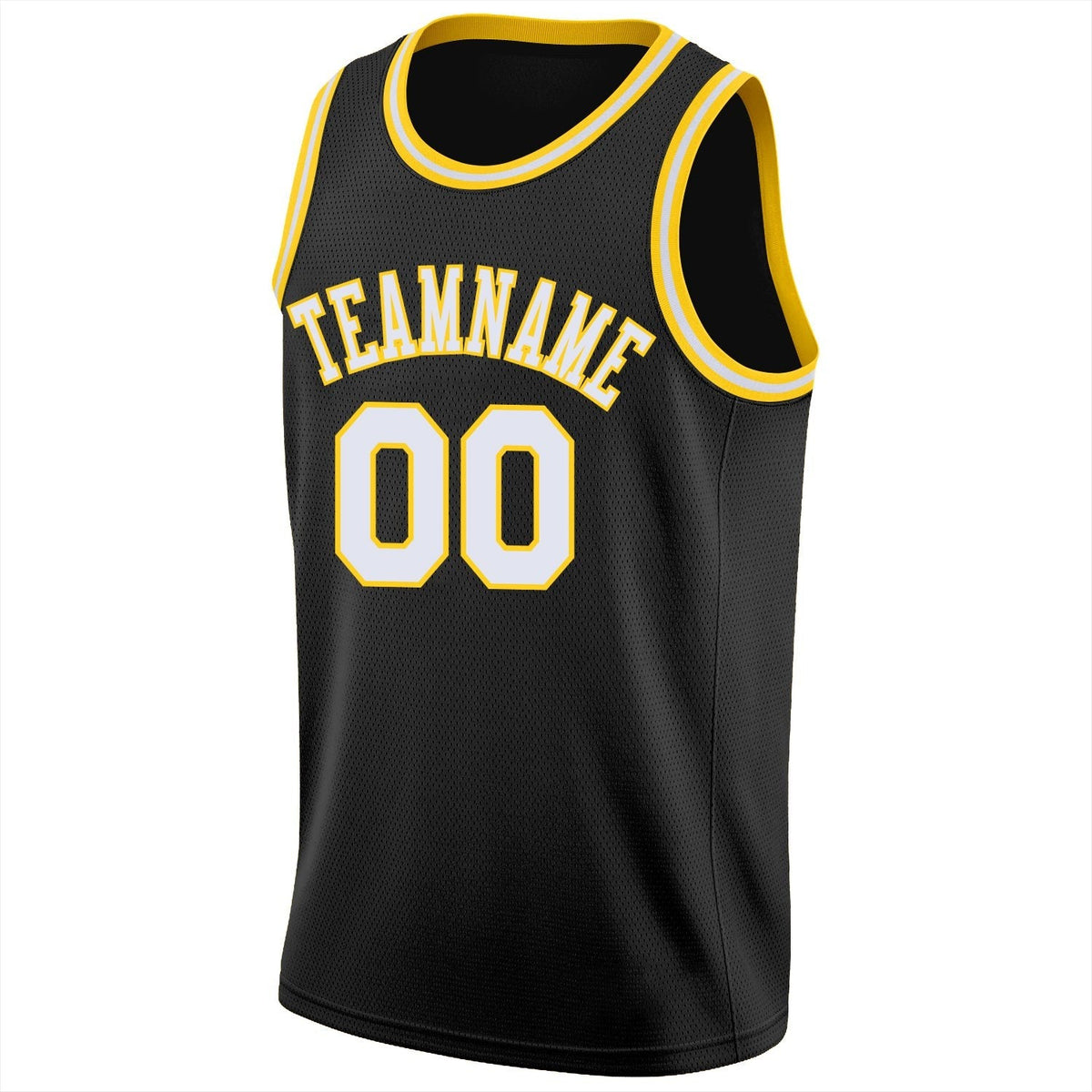 Custom Black White-Gold Round Neck Rib-Knit Basketball Jersey photo 4