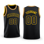 Custom Black Black-Gold Round Neck Rib-Knit Basketball Jersey