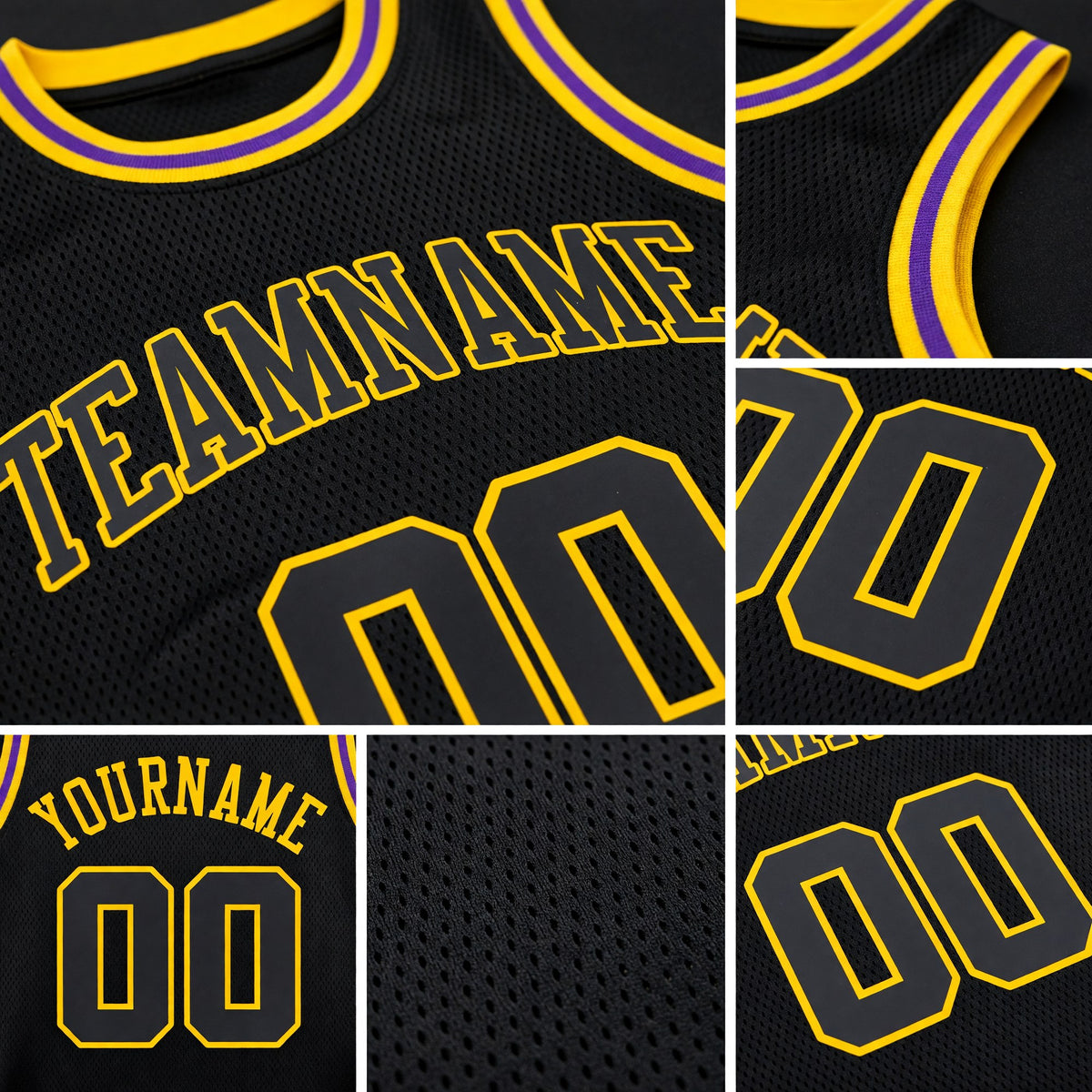 Custom Black Black-Gold Round Neck Rib-Knit Basketball Jersey detail