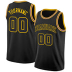 Custom Black Black-Gold Round Neck Rib-Knit Basketball Jersey photo 1