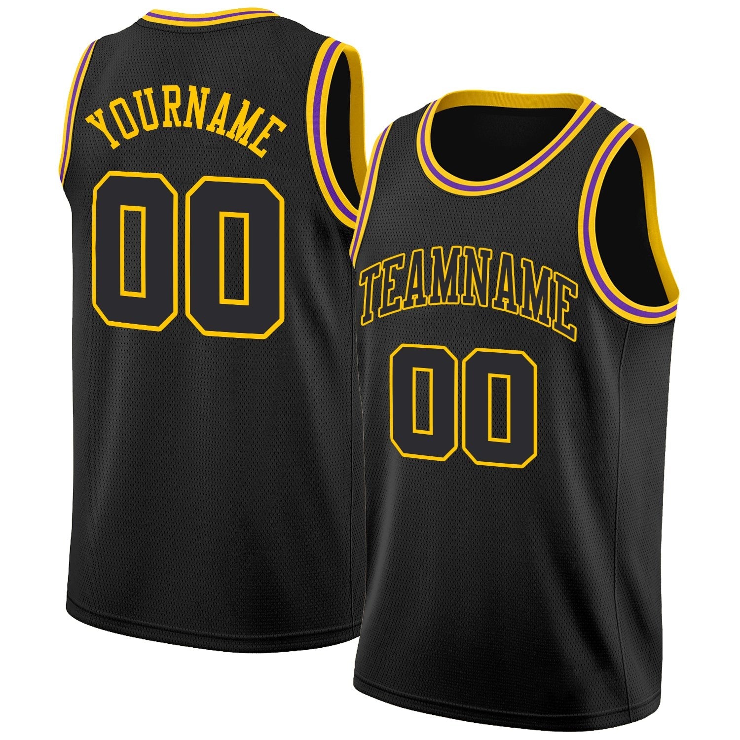 Custom Black Black-Gold Round Neck Rib-Knit Basketball Jersey photo 1