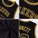 Custom Black Black-Gold Round Neck Rib-Knit Basketball Jersey photo 2