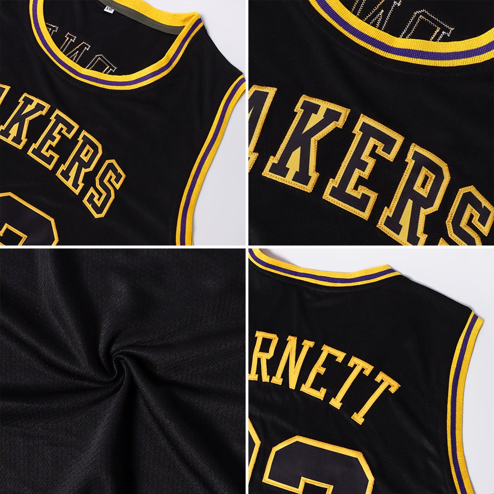 Custom Black Black-Gold Round Neck Rib-Knit Basketball Jersey photo 2