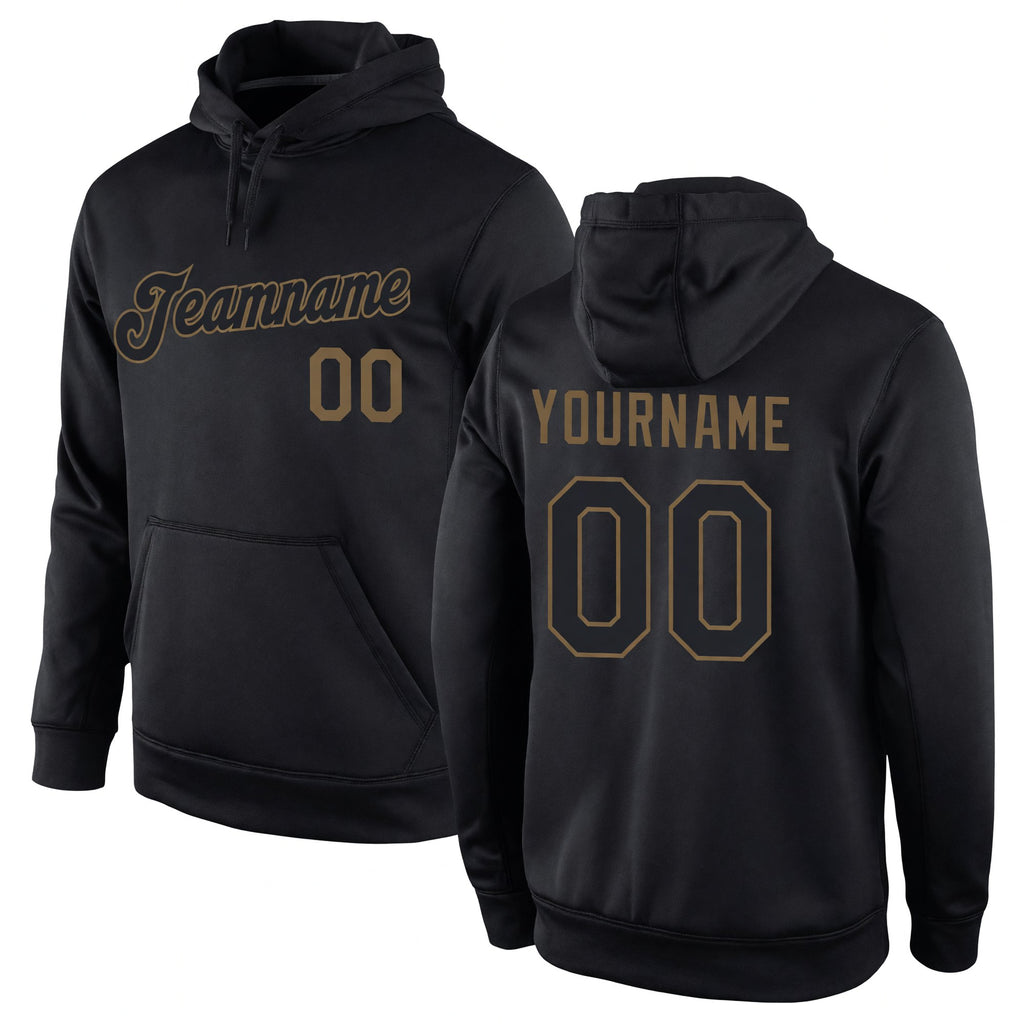 Custom Stitched Black Black-Old Gold Sports Pullover Sweatshirt Hoodie