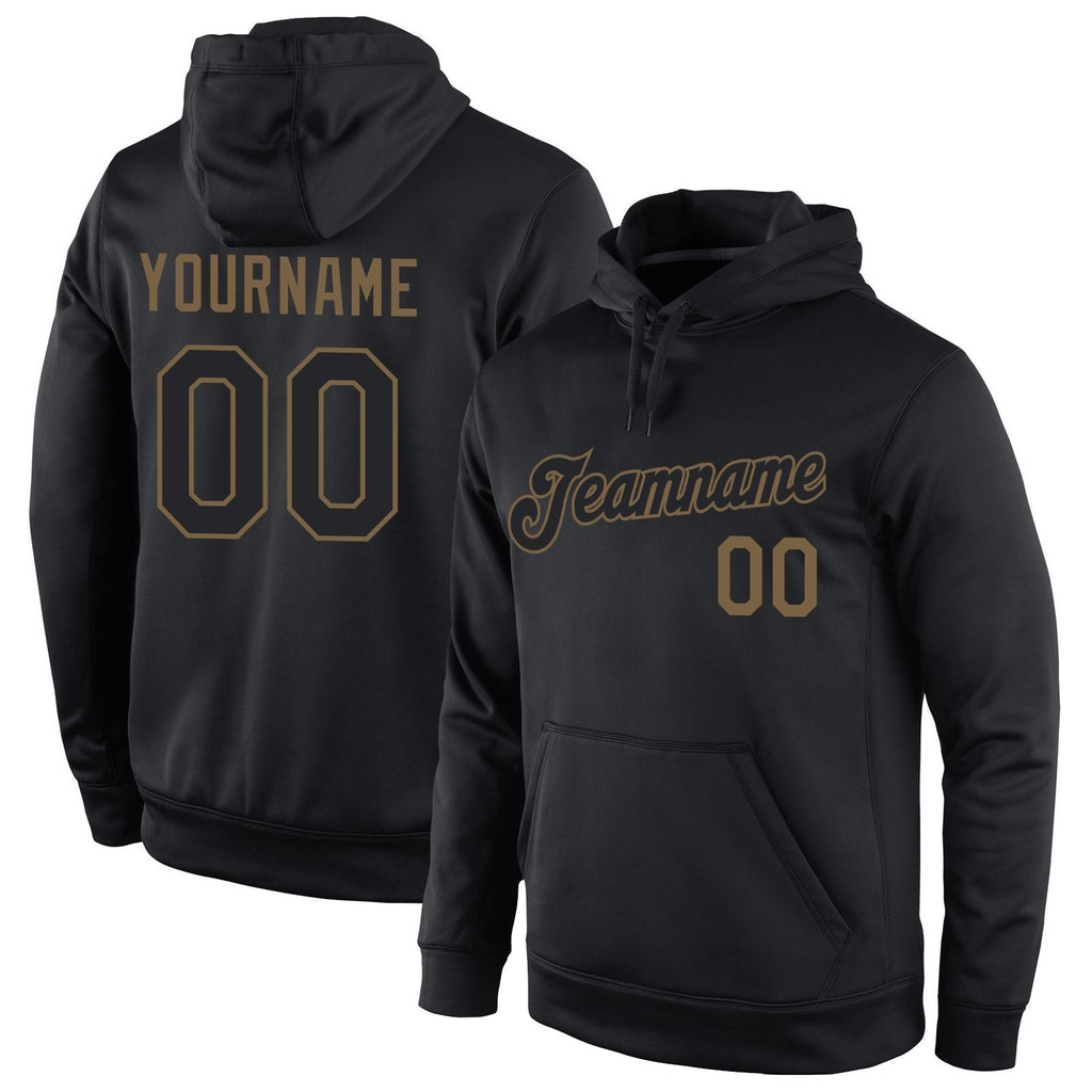 Custom Stitched Black Black-Old Gold Sports Pullover Sweatshirt Hoodie photo 1