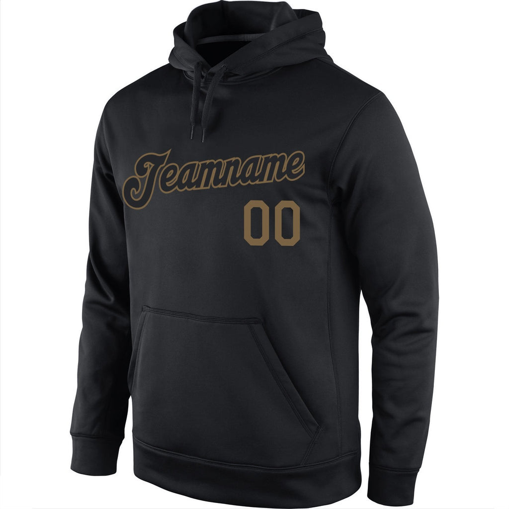 Custom Stitched Black Black-Old Gold Sports Pullover Sweatshirt Hoodie photo 2