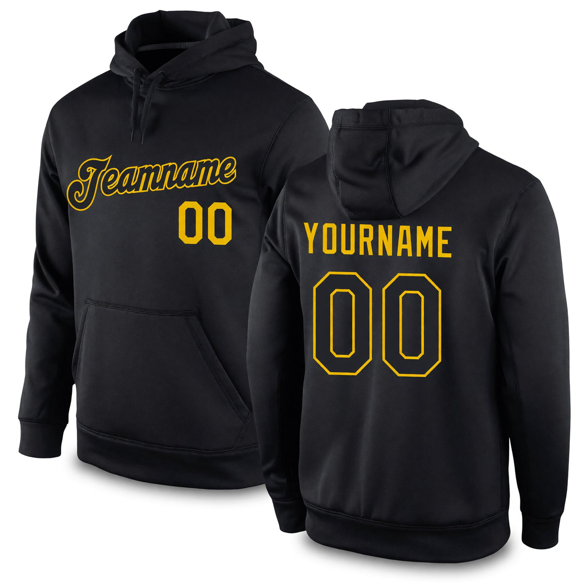 Custom Stitched Black Black-Gold Sports Pullover Sweatshirt Hoodie