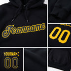 Custom Stitched Black Black-Gold Sports Pullover Sweatshirt Hoodie detail