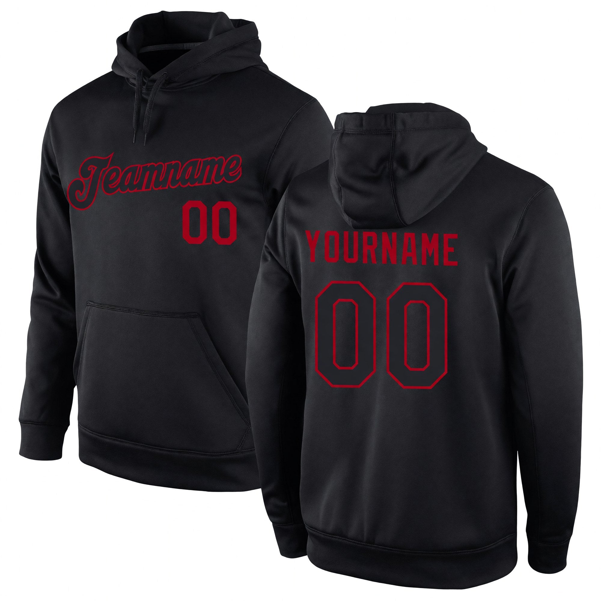 Custom Stitched Black Black-Red Sports Pullover Sweatshirt Hoodie