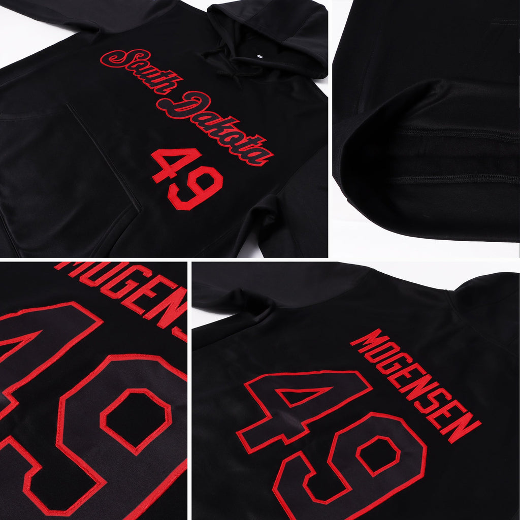 Custom Stitched Black Black-Red Sports Pullover Sweatshirt Hoodie photo 2