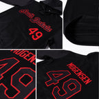 Custom Stitched Black Black-Red Sports Pullover Sweatshirt Hoodie photo 2