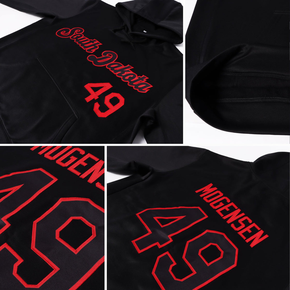 Custom Stitched Black Black-Red Sports Pullover Sweatshirt Hoodie photo 2