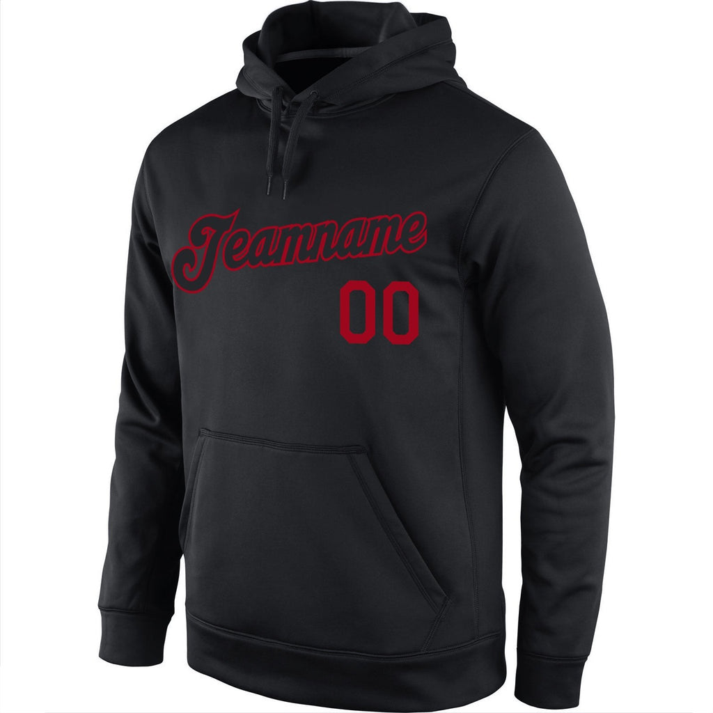 Custom Stitched Black Black-Red Sports Pullover Sweatshirt Hoodie photo 3
